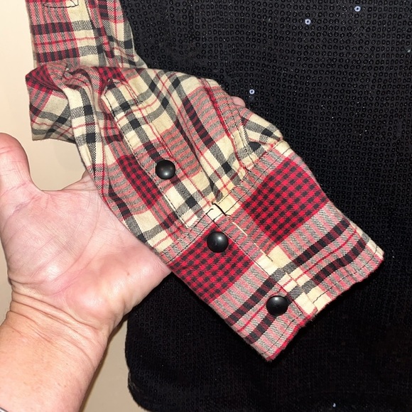 BlankNYC ladies western wear snap down plaid front /sequined back top size sm - Picture 10 of 16